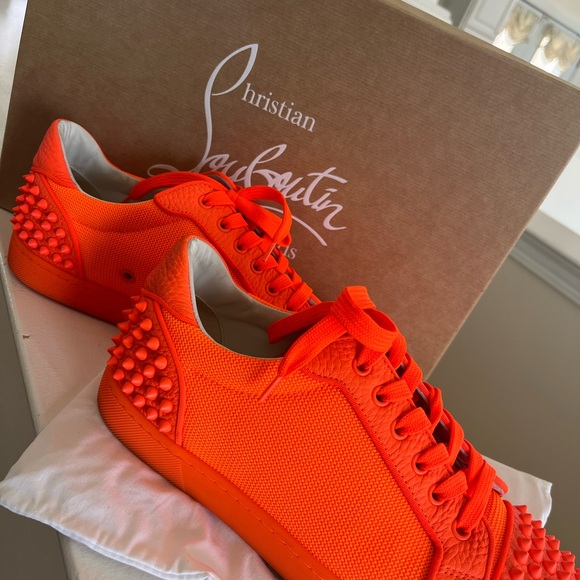 Christian Louboutin Bright Orange Spiked Sneakers